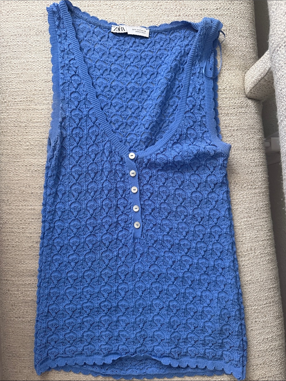 Zara Blue Crochet Button-Front Tank